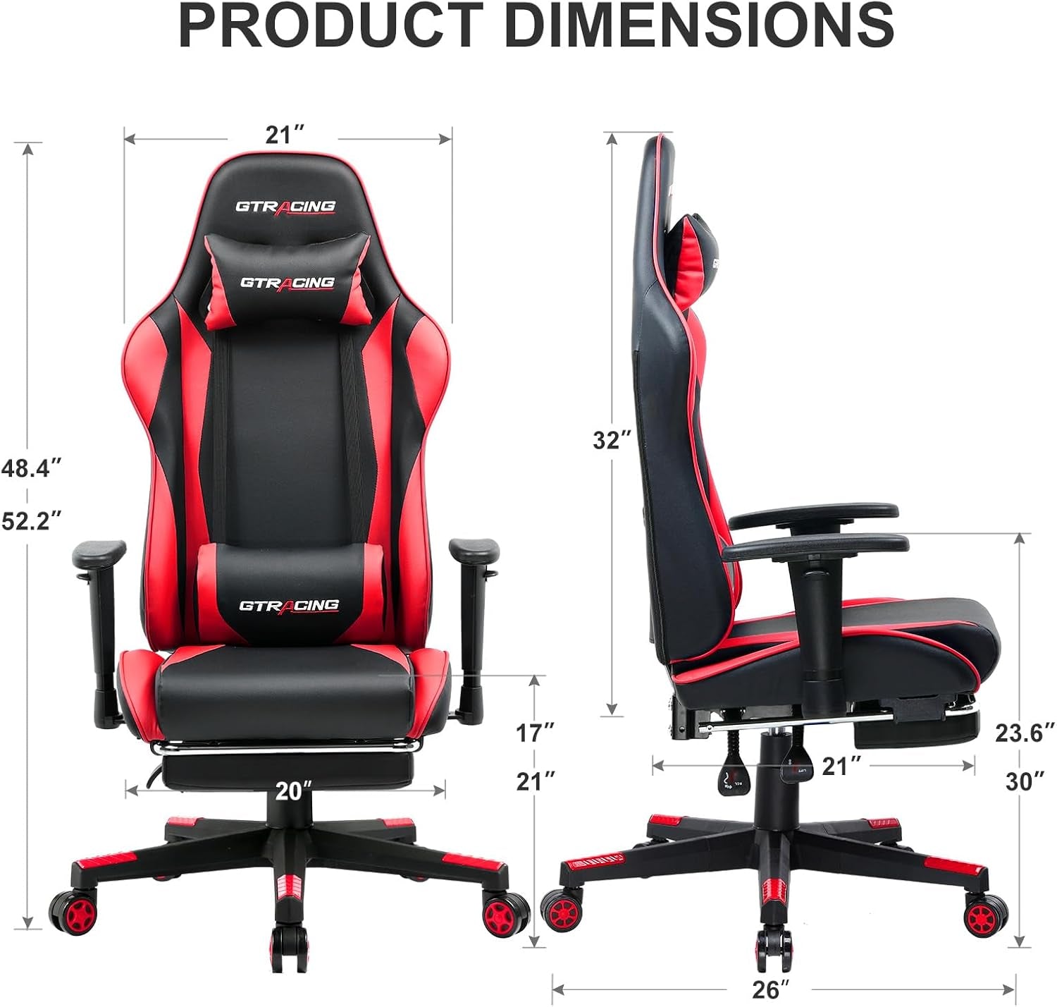 Brick Red Ergonomic Gaming Chair With Footrest And Reclining