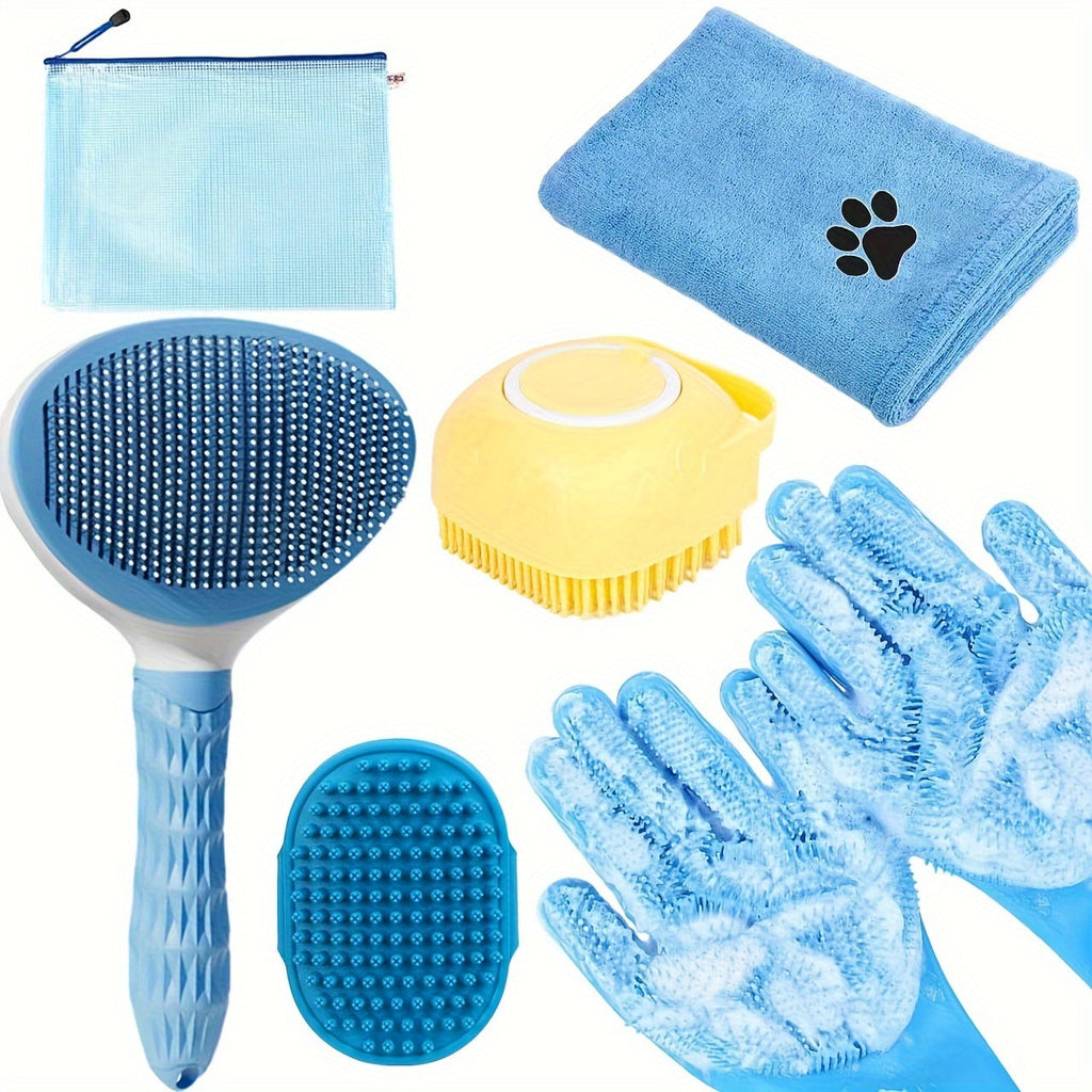 NNETM Dog Bath Brush Grooming Kit 6pcs with Gloves & Towel
