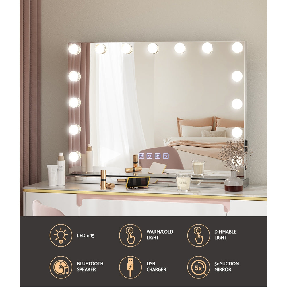 NNEDSZ Embellir Bluetooth Makeup Mirror with Light Hollywood LED Vanity Dimmable 58X46