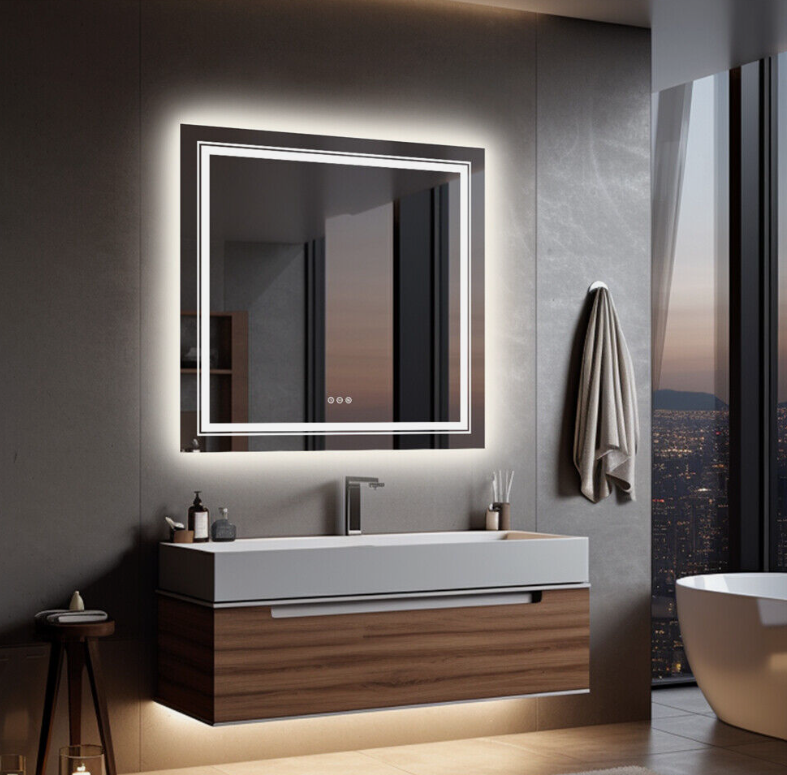 NNEDSZ Interior Ave - LED Square Frameless Salon / Bathroom Wall Mirror - 80 x 80cm