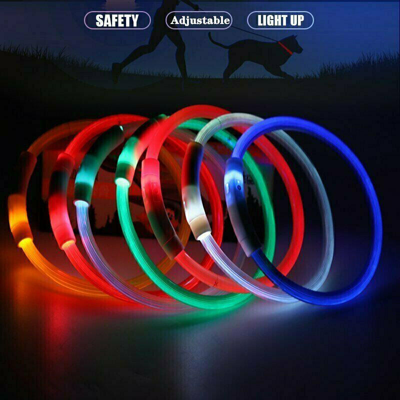 NNEDSZ Rechargeable Night LED Dog Collar USB Glow Flashing Light Up Pet Collars Safety-Red-Diameter Length-70cm