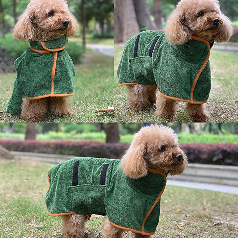 NNEDSZ L Green Pet Dog Quick-Dry Bathrobe - Absorbent Towel Robe for Medium and Large Dogs