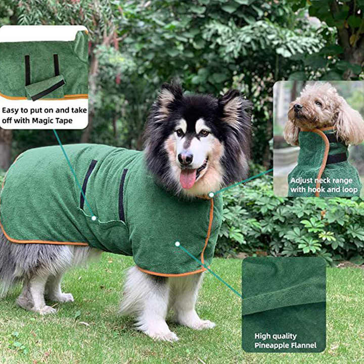 NNEDSZ L Green Pet Dog Quick-Dry Bathrobe - Absorbent Towel Robe for Medium and Large Dogs