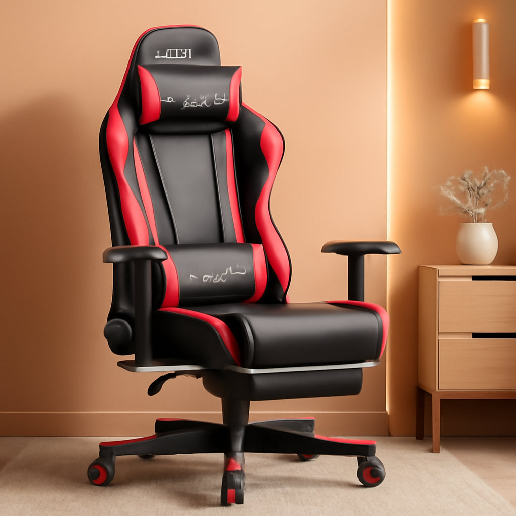 Brick Red Ergonomic Gaming Chair With Footrest And Reclining