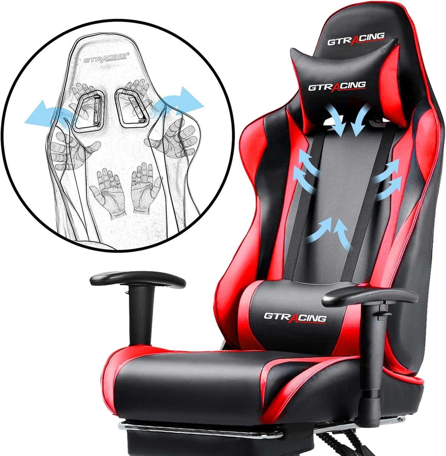 Brick Red Ergonomic Gaming Chair With Footrest And Reclining