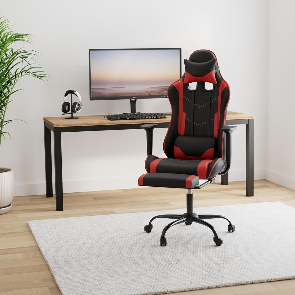 Ergonomic Gaming Chair With Footrest And Lumbar Support Red