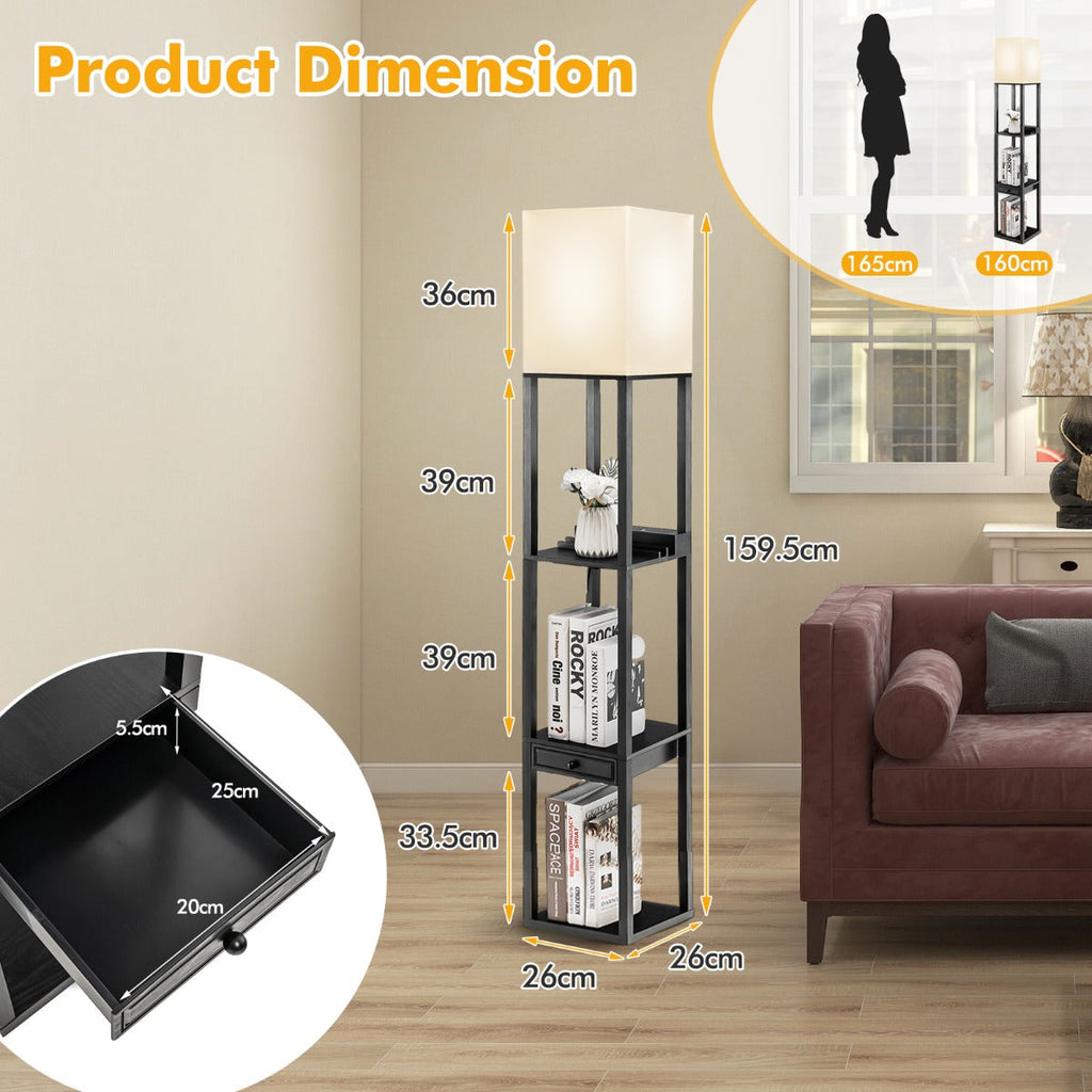 NNECW Modern Shelf Floor Lamp with 1 Drawer & 1 USB Port