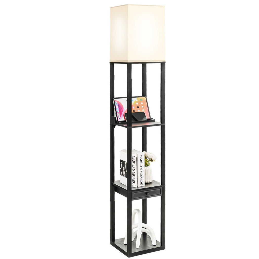 NNECW Modern Shelf Floor Lamp with 1 Drawer & 1 USB Port