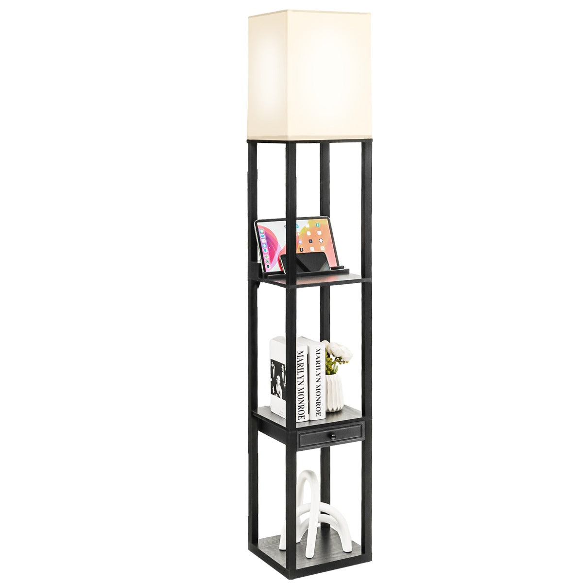 NNECW Modern Shelf Floor Lamp with 1 Drawer & 1 USB Port