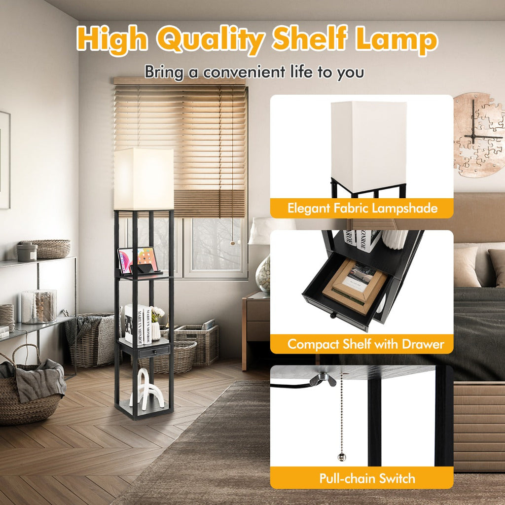 NNECW Modern Shelf Floor Lamp with 1 Drawer & 1 USB Port