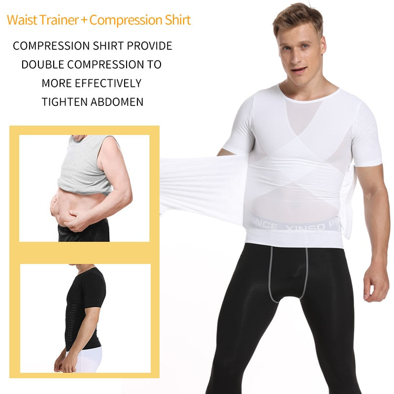 Mens Body Shaper Compression Shirts Abdomen Shapewear Tummy Slimming Sheath Gynecomastia Reducing Corset Waist Trainer Slim Tops