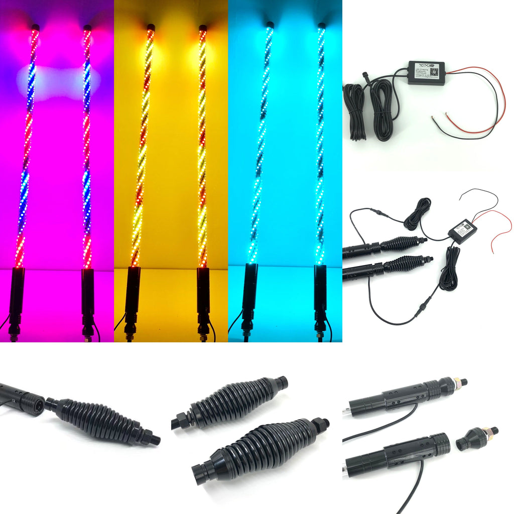 RGB Chasing Spiral LED Whip lights (2packs)