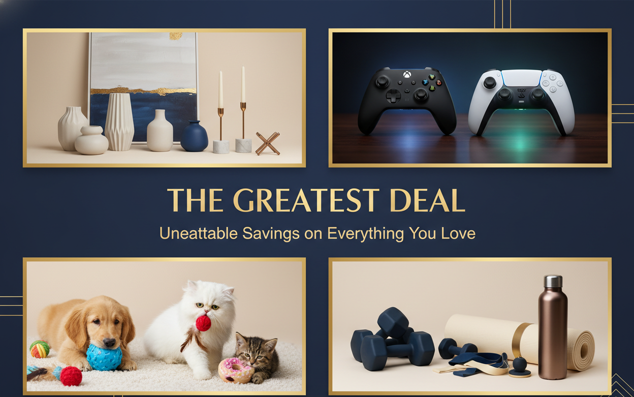 the greatest deal with the same colors as the theme, made with modern house decoration items, a couple xbox and ps5 controls, pets and toys and gym accesories