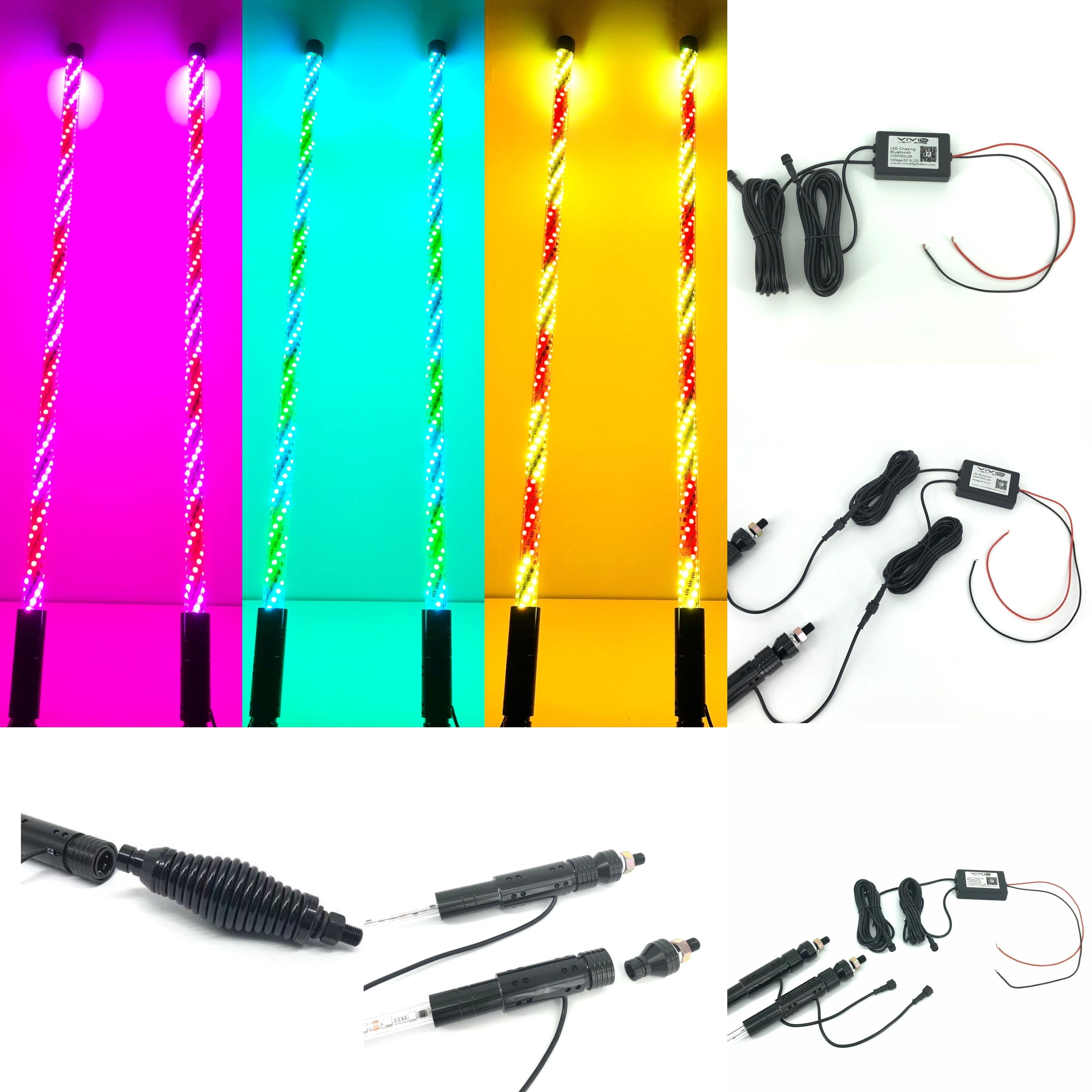 RGB Chasing Spiral LED Whip lights (2packs)